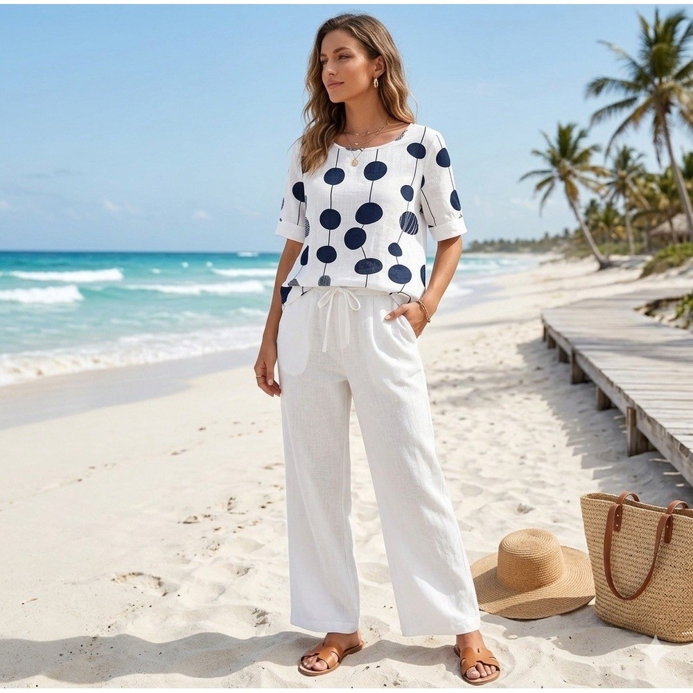 Emery Rose Top Women M Polka‎ Dot Coastal Resort Beachy